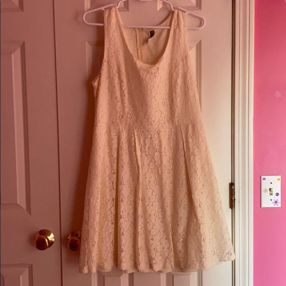 White floral lace dress.